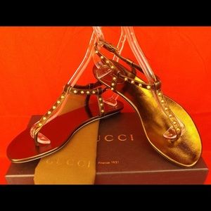 Gucci bronze Yulia leather studded thong sandals